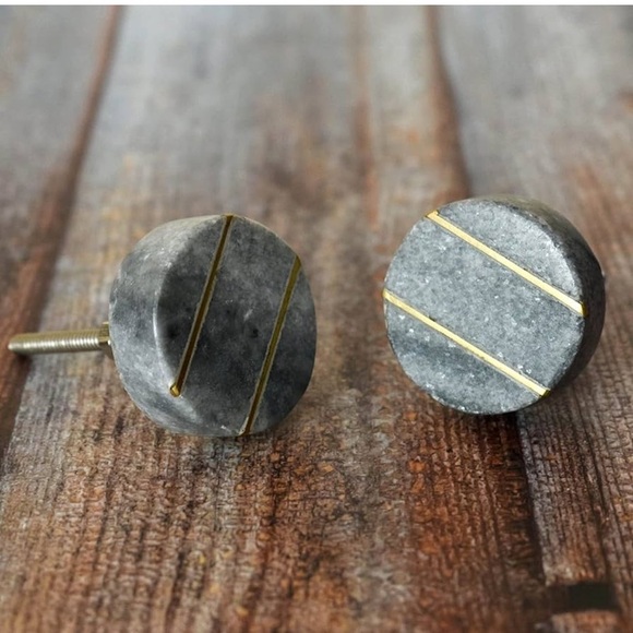 6 Marble Brass Drawer Knobs Gray Modern Set NWT - Picture 6 of 6